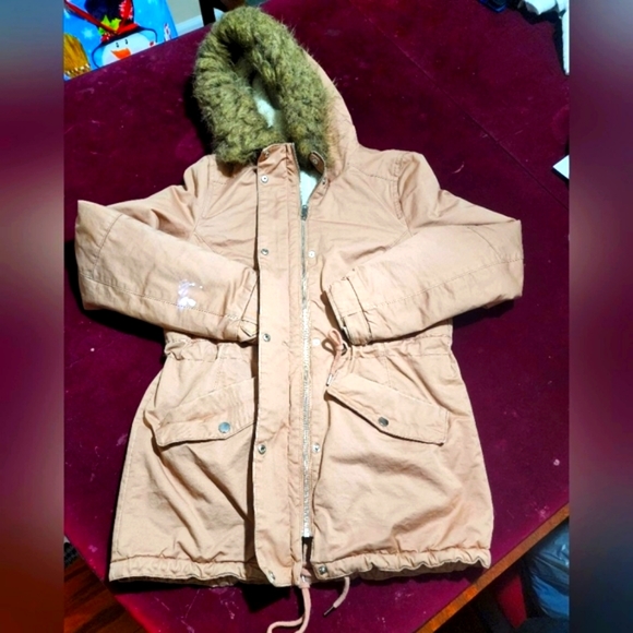 H&M Divided Women's Sherpa line Puffer Hoodie Jacket / coat Dusty rose color - Picture 5 of 11